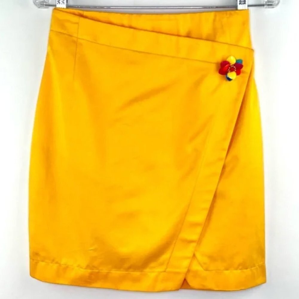 Byblos Vintage 90's Orange Tulip Faux Wrap Skirt Made in Italy Sz 42